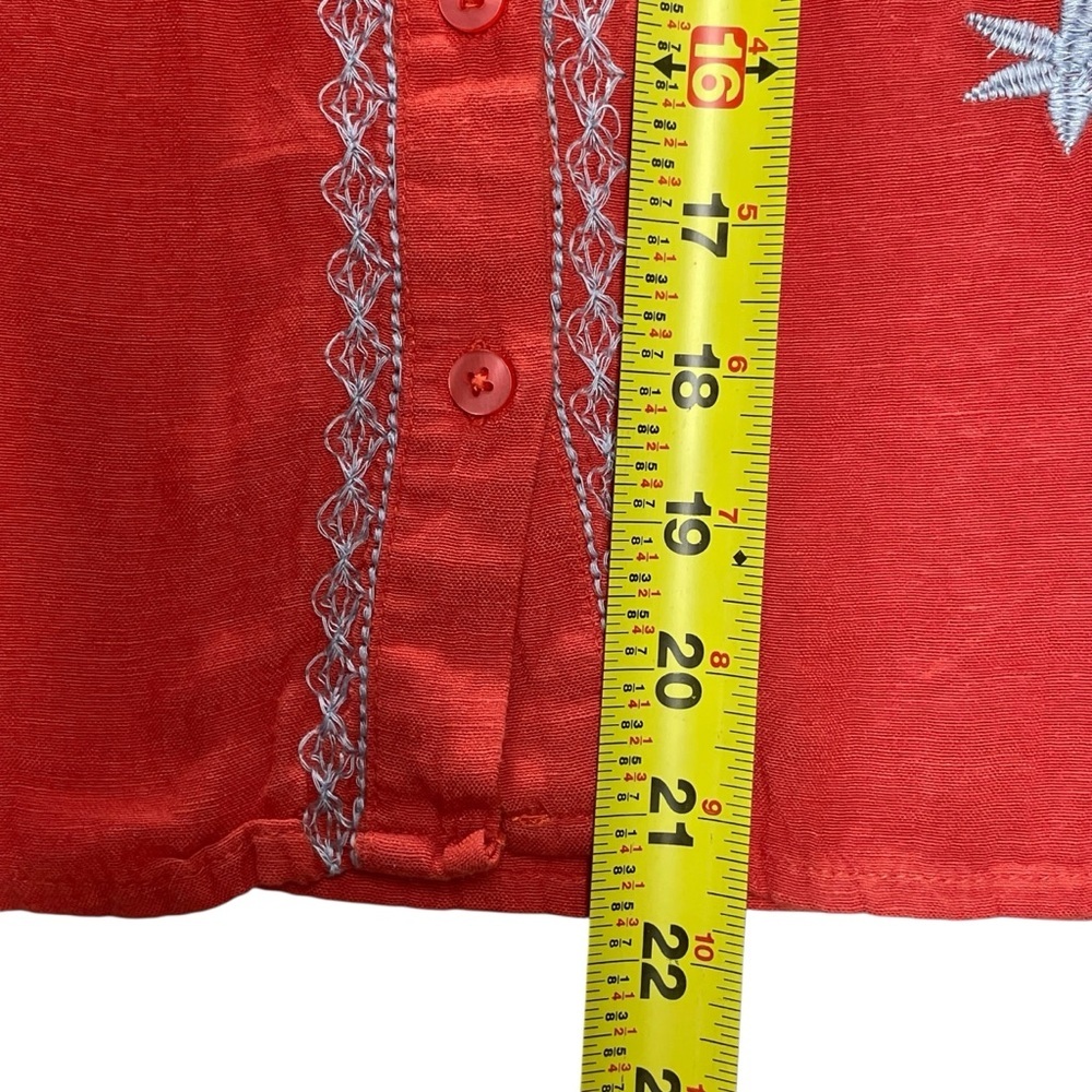 ONLY Linen Blend Boho Long Sleeve Embroidered Peasant Red Top Blouse Size XS - Picture 12 of 14